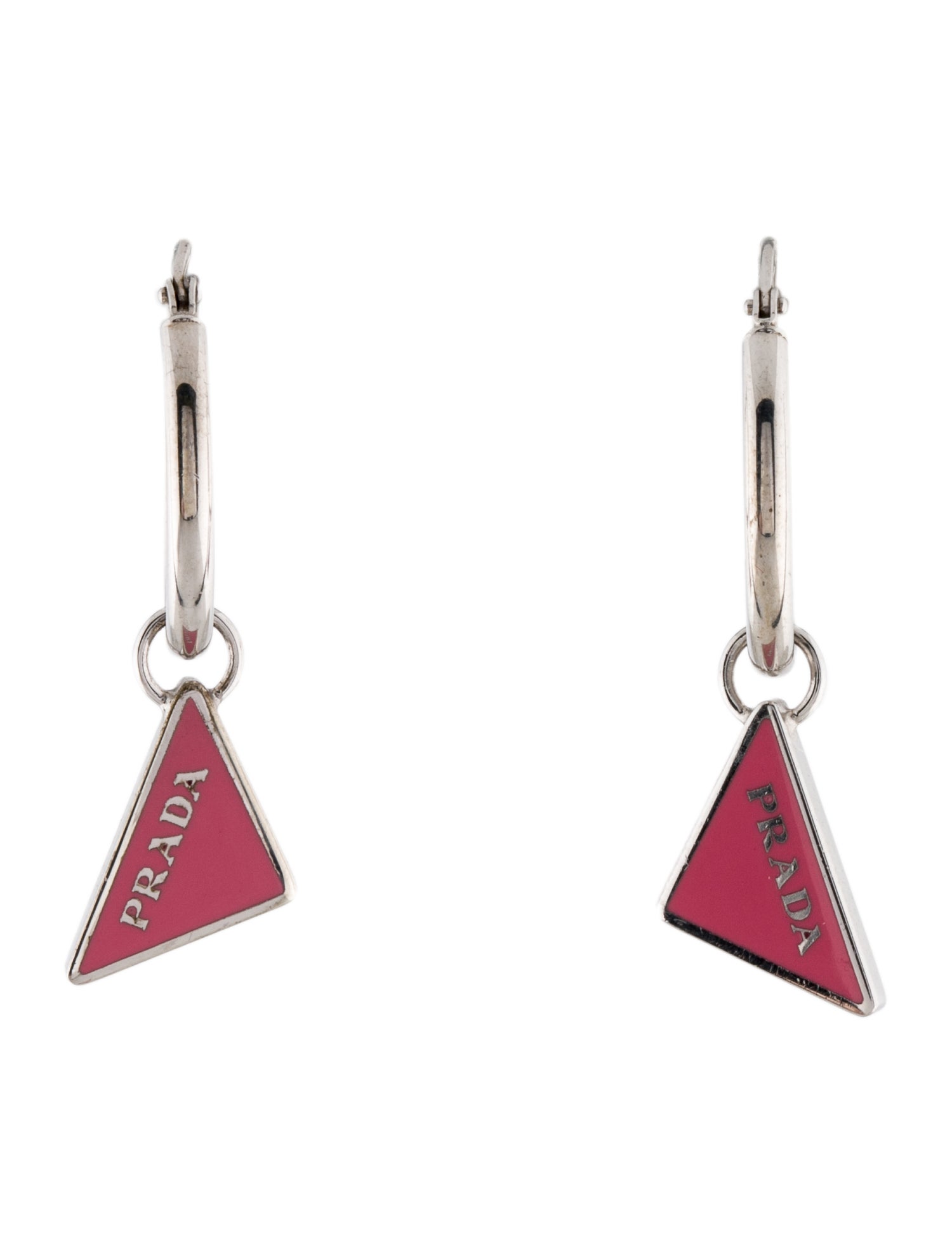 Prada Enamel Symbole Hoop Drop Earrings