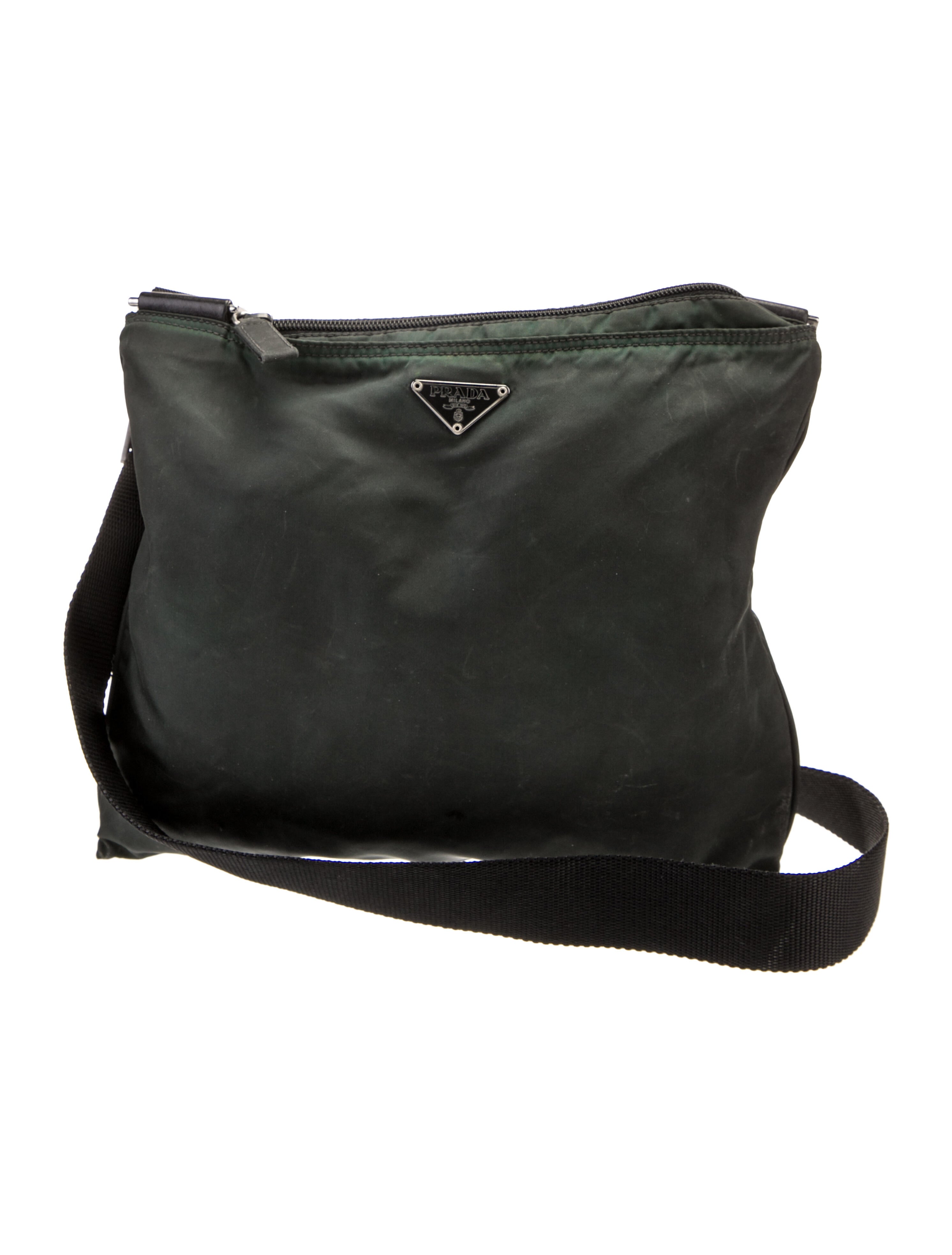 Prada Vitello Trimmed Vela Crossbody Bag Black Shoulder Bags