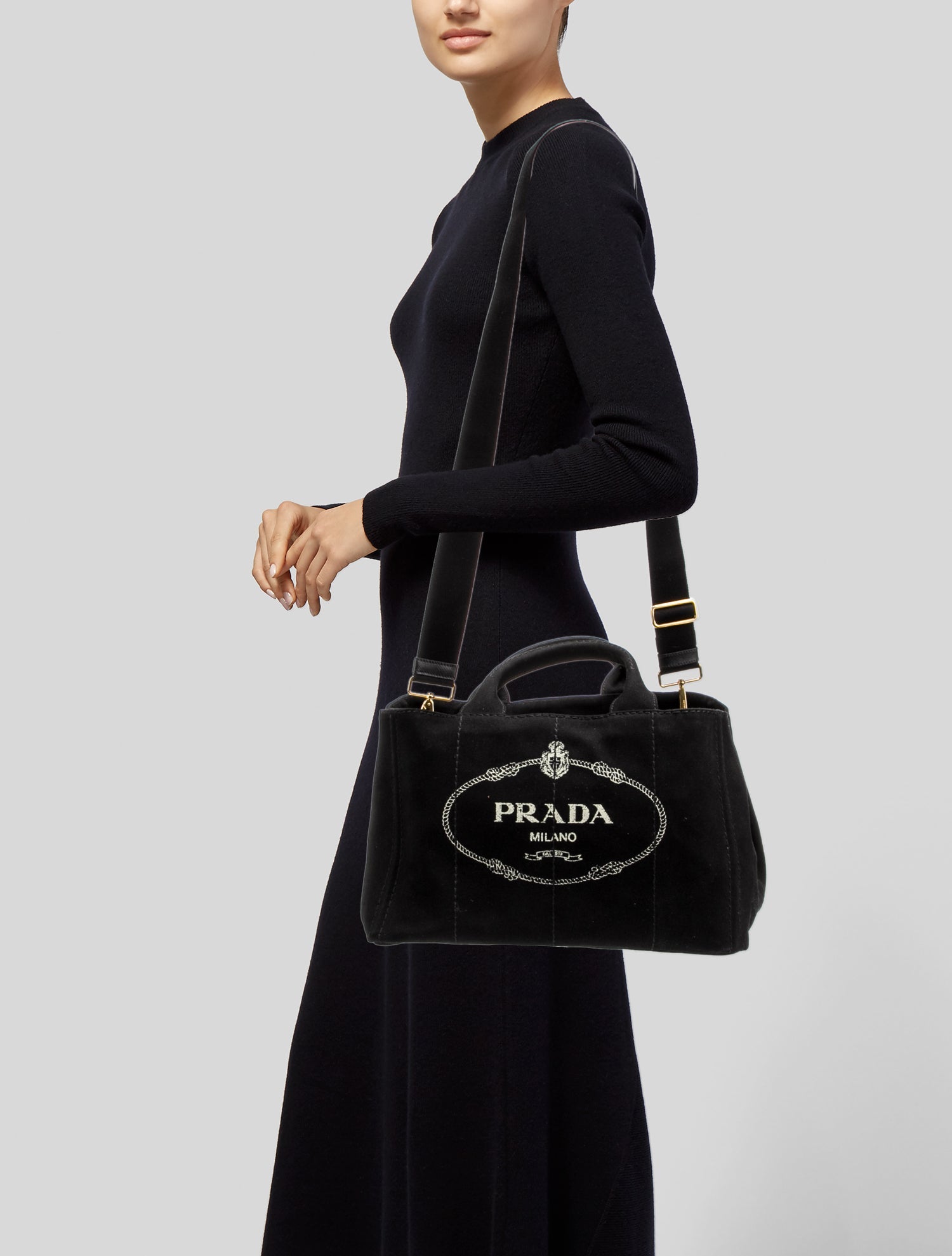 Prada Canapa Logo Tote - Black Totes, Handbags - PRA925607 | The