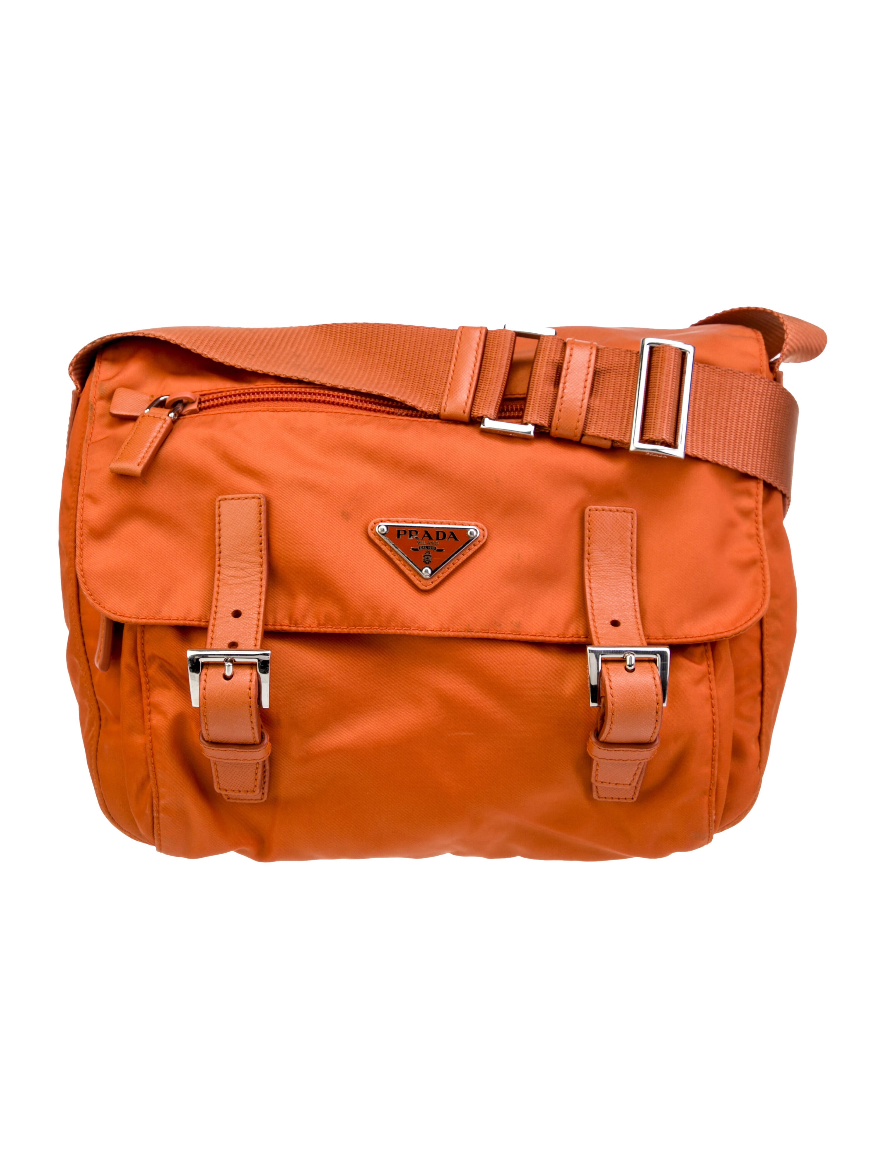 Prada SaffianoTrimmed Tessuto Messenger Bag Orange Crossbody Bags