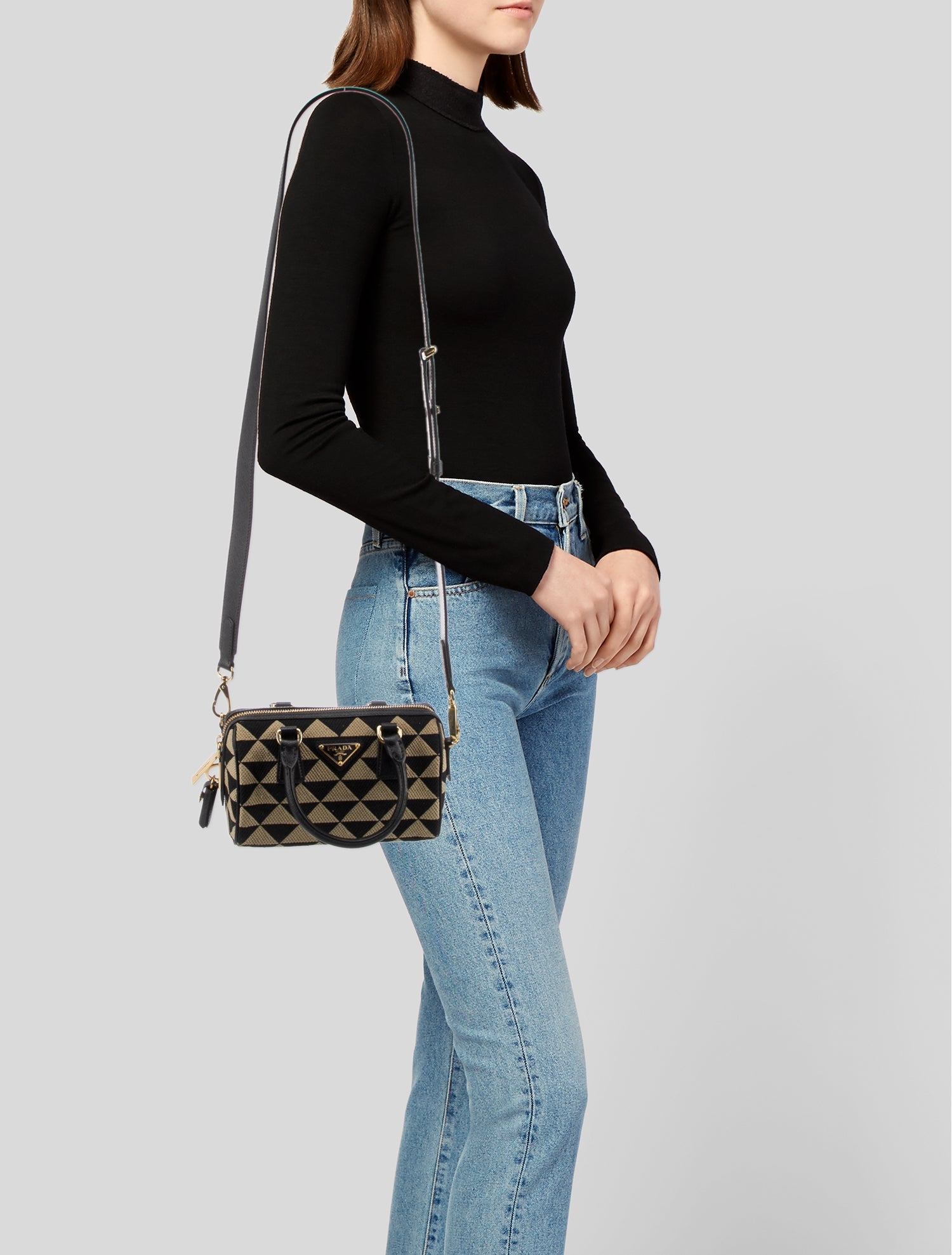 Prada Mini Symbole Triangolo Jacquard Top Hanlde Bag - Neutrals