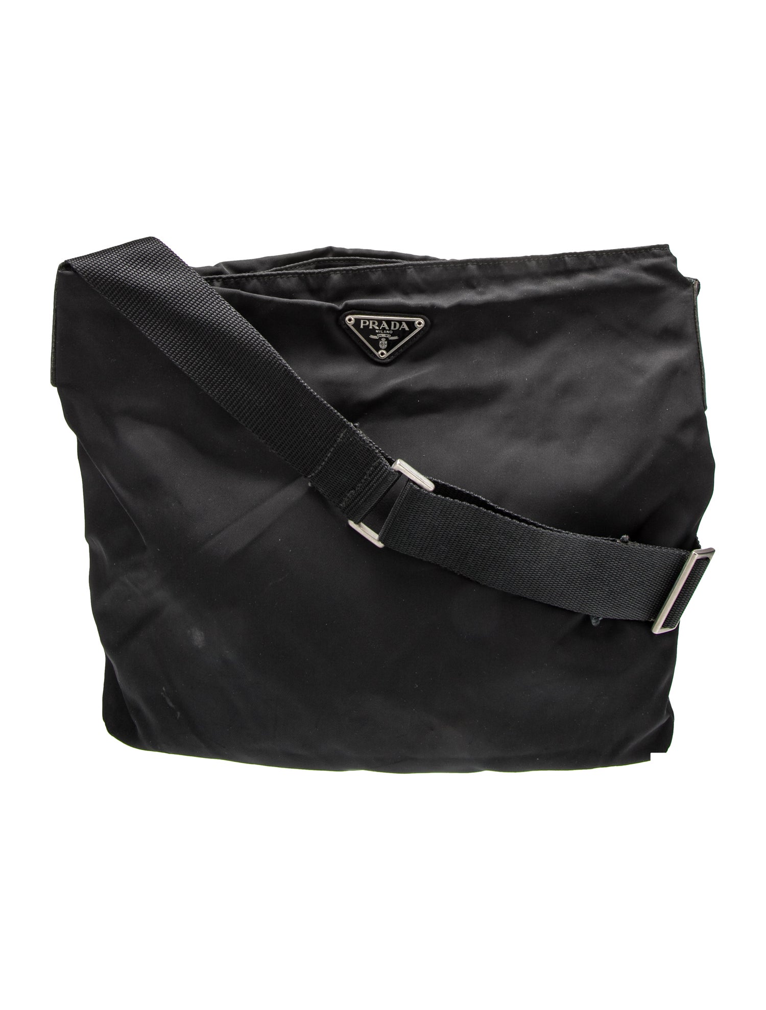 Prada Tessuto Messenger Bag Black Crossbody Bags, Handbags