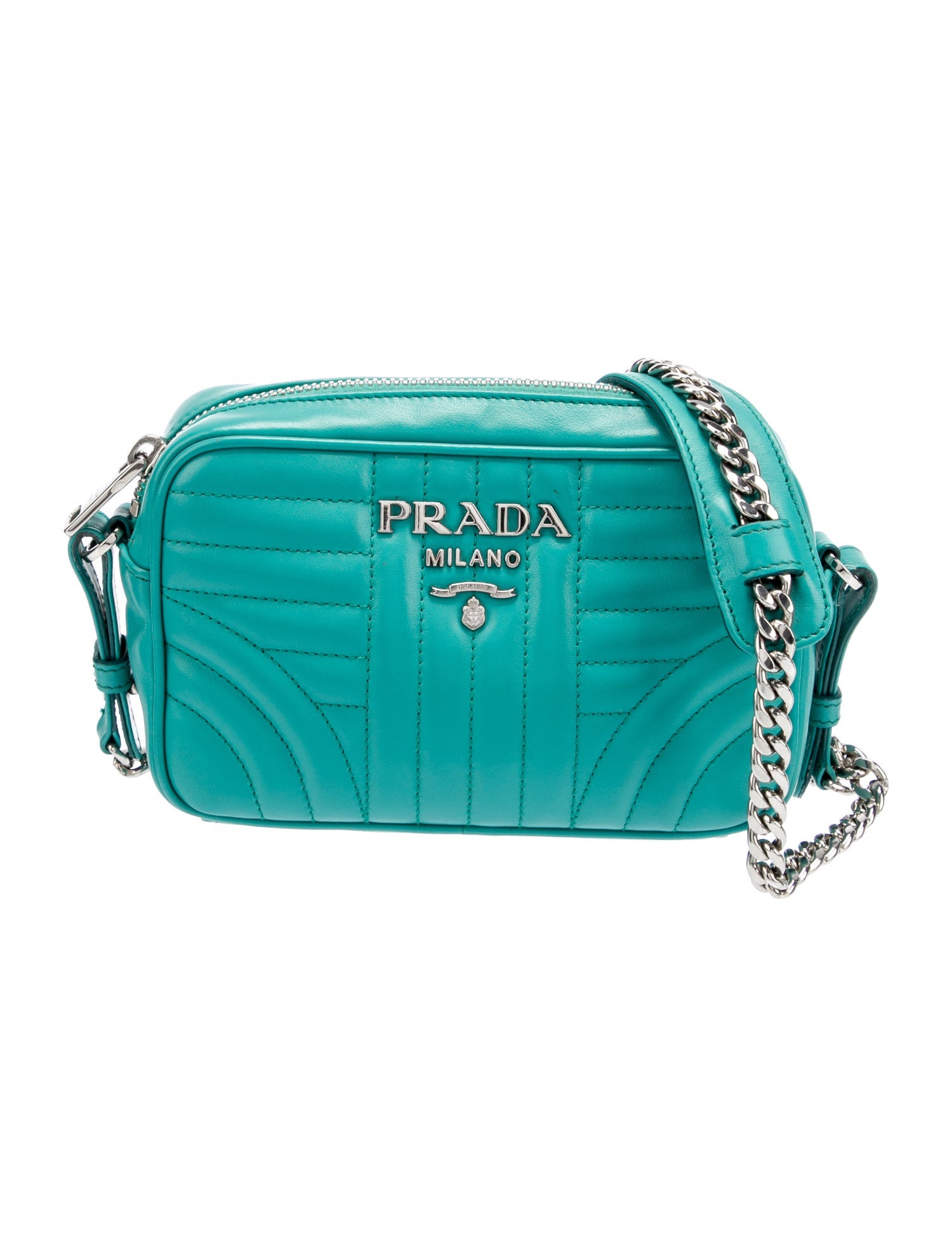 Prada Soft Calf Impunture Diagramme Camera Crossbody Bag Blue