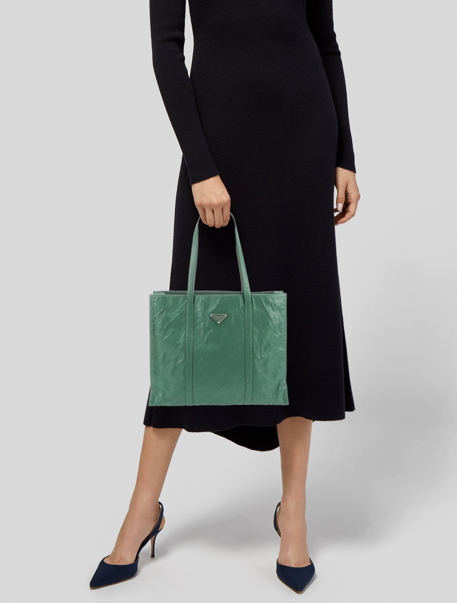 Prada Large Nappa Antique Shopping Tote - Green Totes