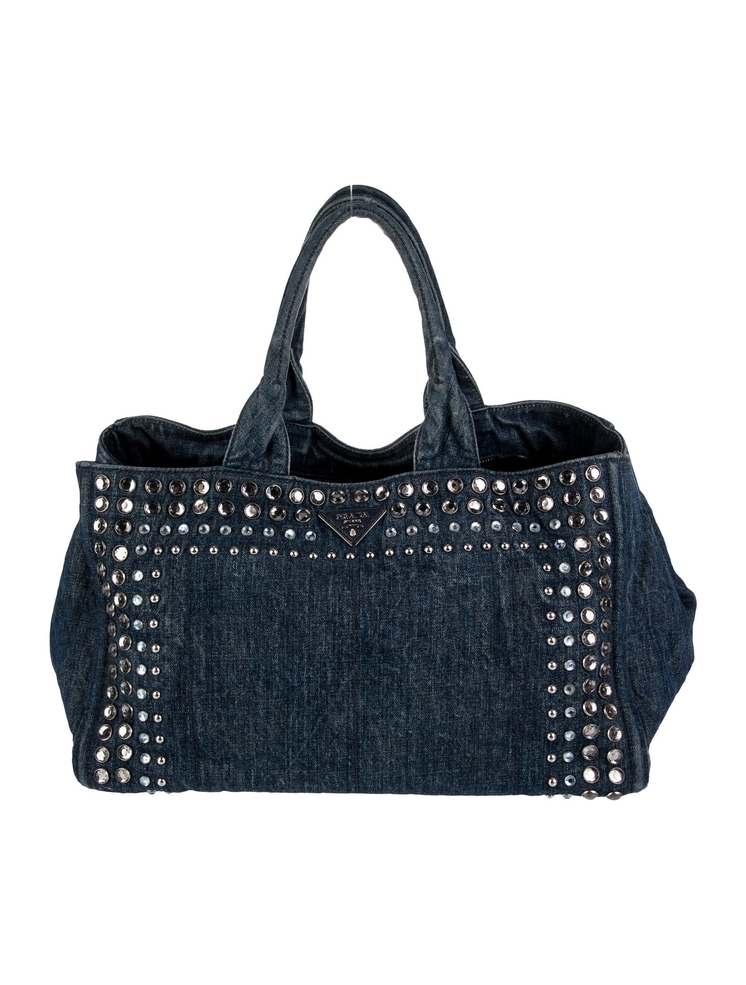 Prada - Ecru Denim Studded Tote