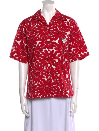 Prada Printed Short Sleeve Button-Up Top