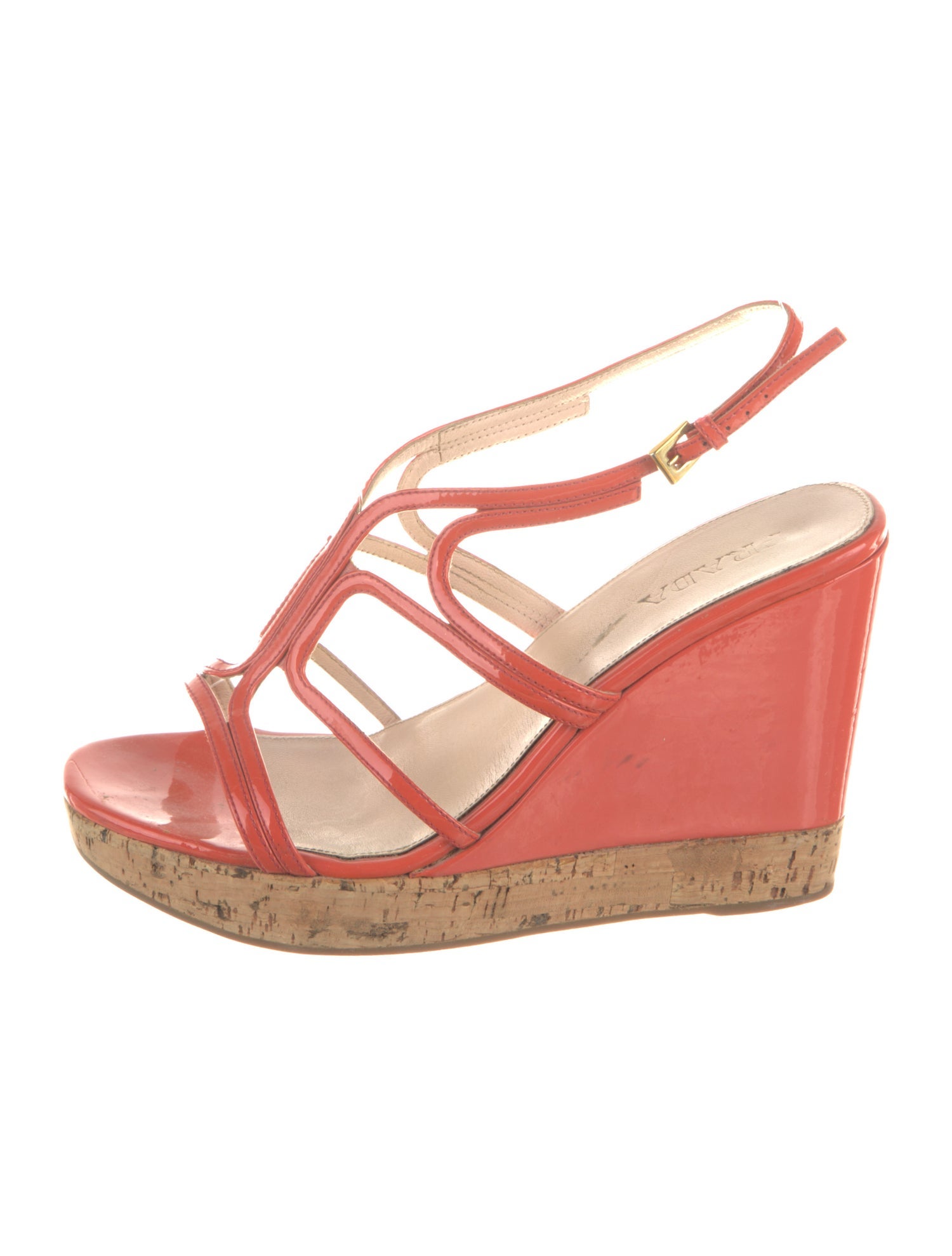 Prada Patent Leather Colorblock Pattern T-Strap Sandals