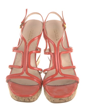 Prada Patent Leather Colorblock Pattern T-Strap Sandals