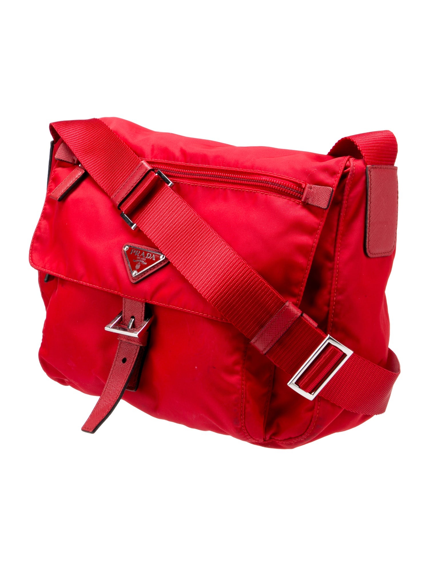 Prada SaffianoTrimmed Tessuto Messenger Bag Red Messenger Bags, Bags PRA947554 The RealReal