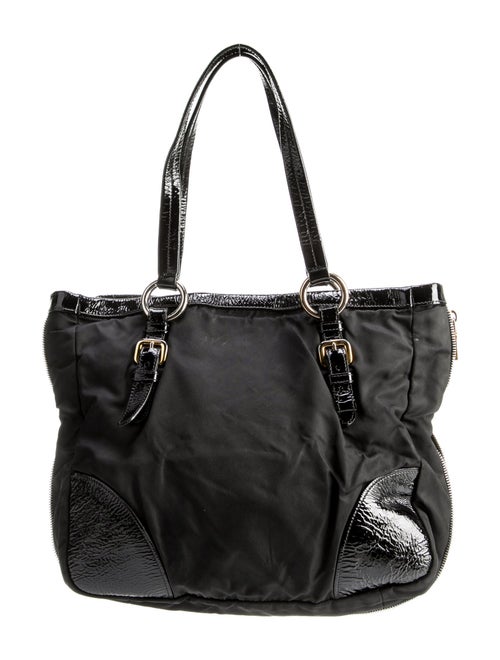 Prada Vernice-Trimmed Tessuto Tote