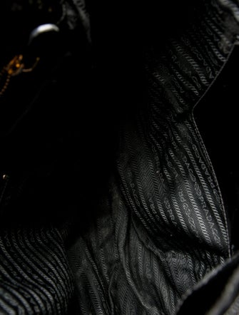 Prada Vernice-Trimmed Tessuto Tote