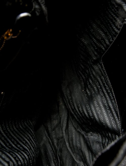 Prada Vernice-Trimmed Tessuto Tote