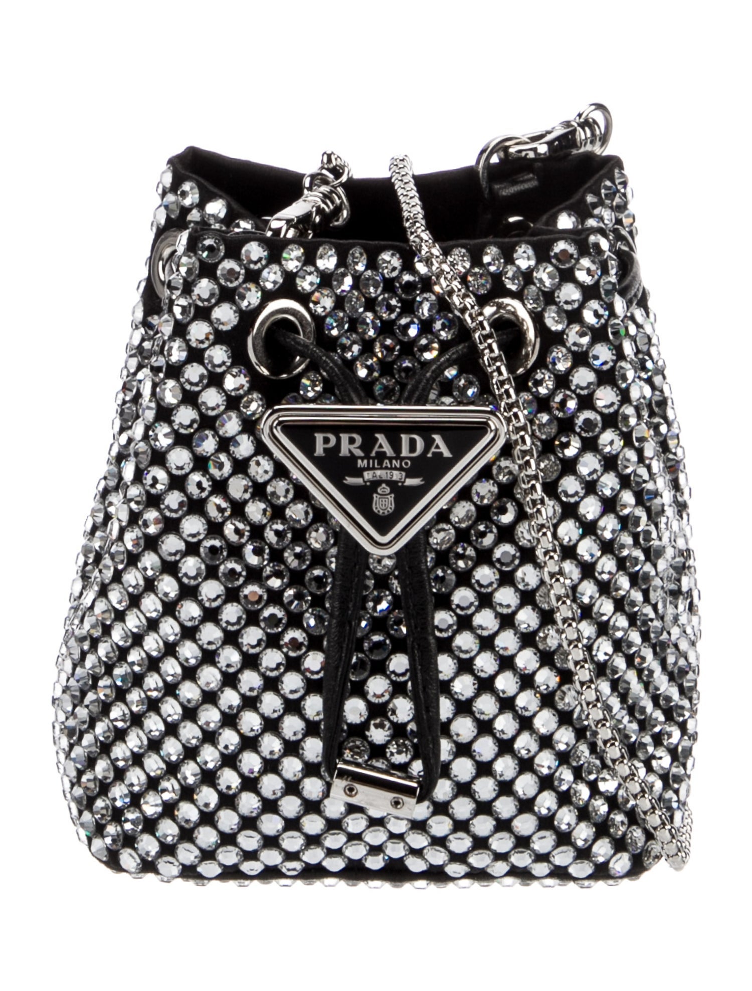 Prada 2024 Re-Nylon Crystal Embellished Mini Bag - Black