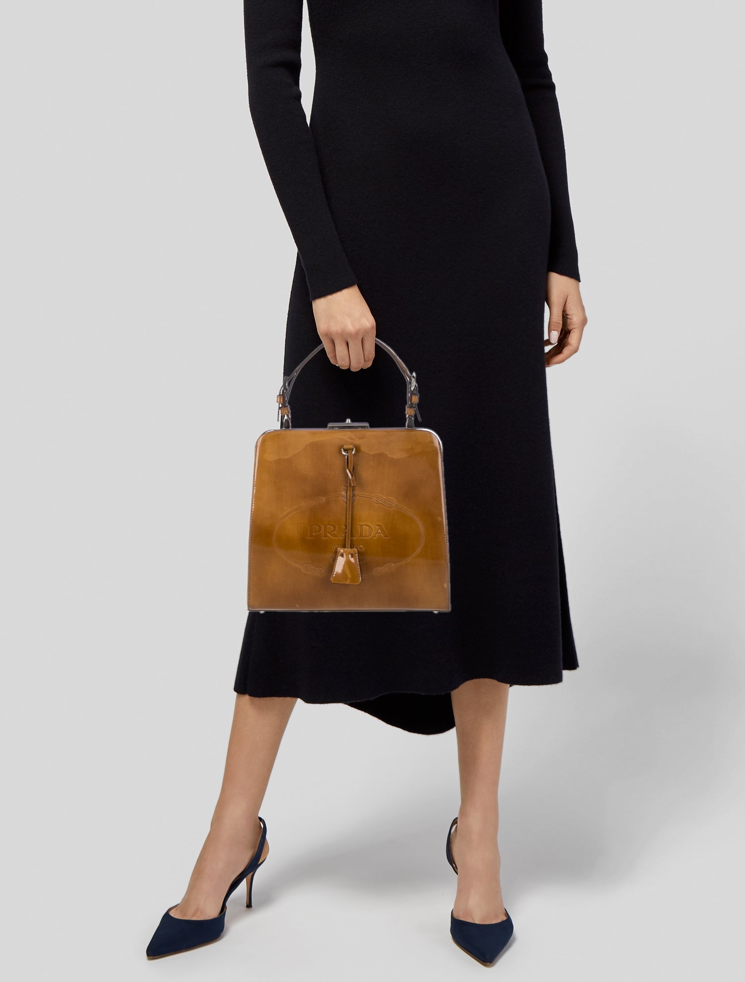 Prada Spazzolato Logo Frame Bag - Brown Handle Bags, Handbags