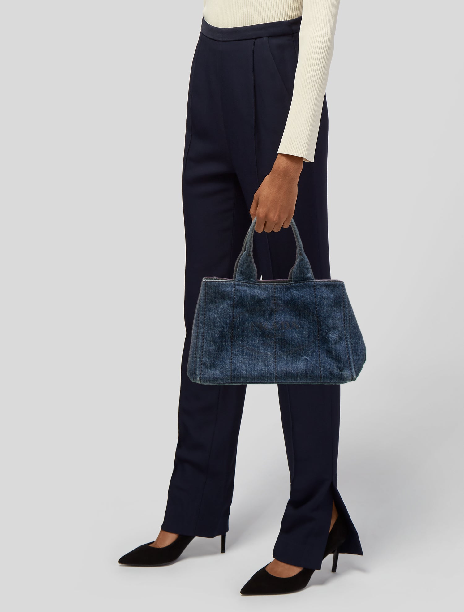 Prada Denim Logo Tote