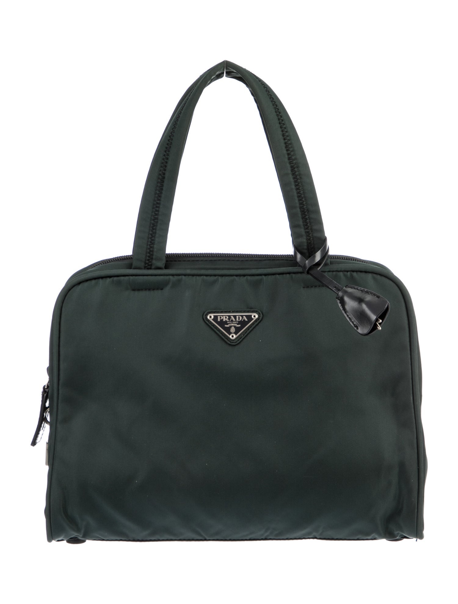 Prada Tessuto Enameled Metal Triangle Top Handle Bag Green Handle