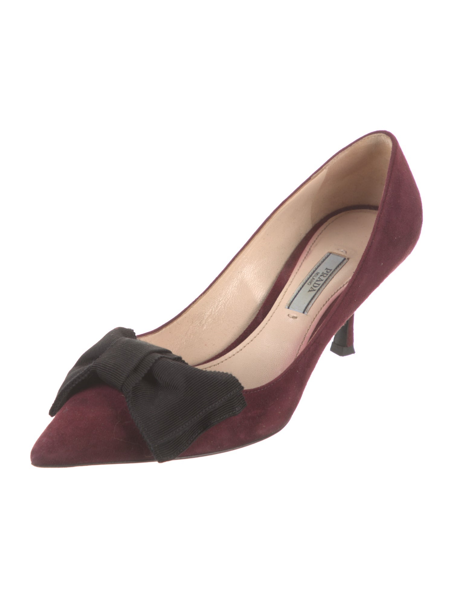 パンプス Prada Burgundy Suede Pumps With Delicate Bow Accent Prada Suede Bow Accents Pumps - Burgundy Pumps, Shoes