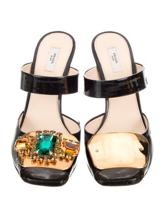 Prada Patent Leather Floral Print Mules