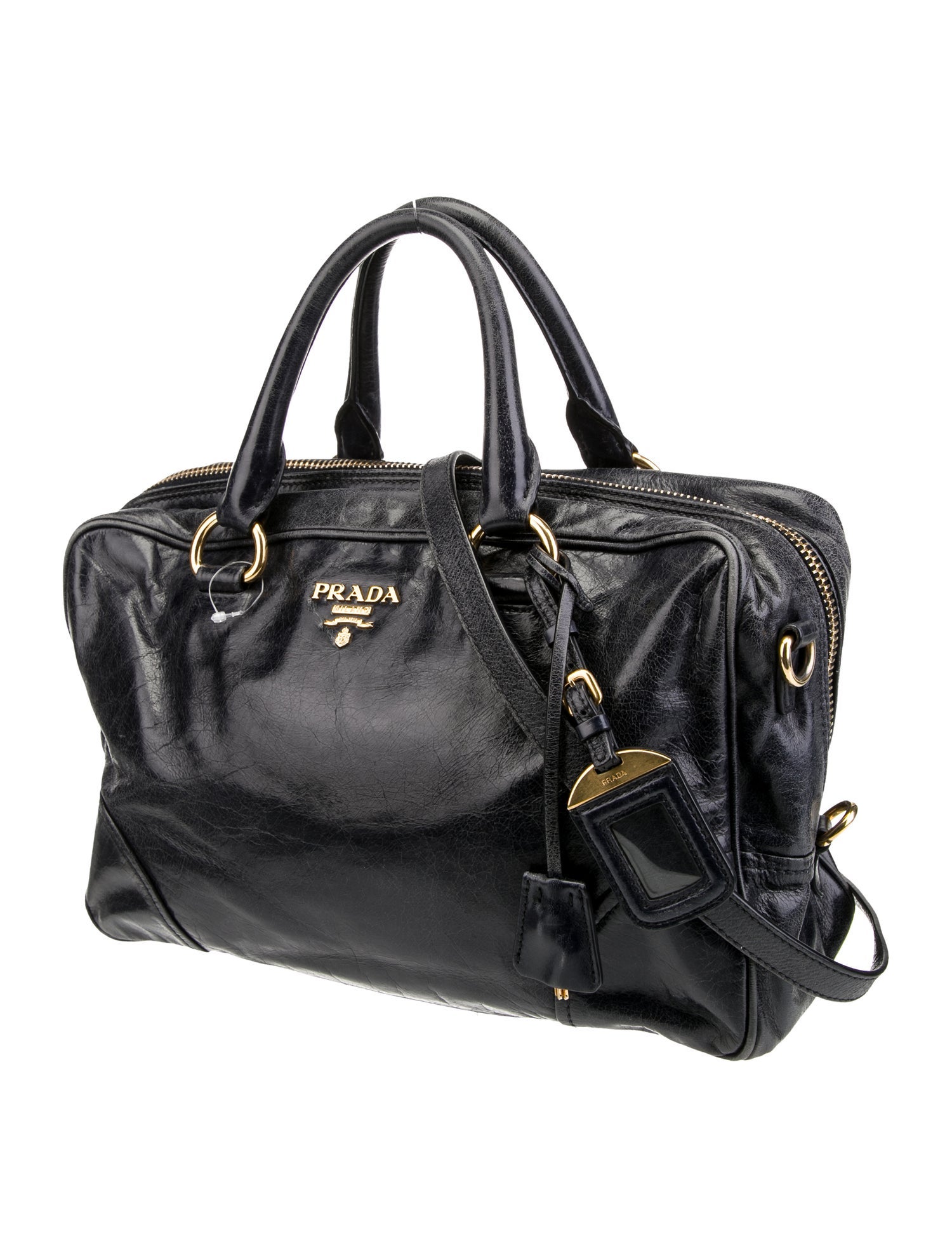 Prada Vitello Shine Handle Bag w/ Strap - Blue Handle Bags