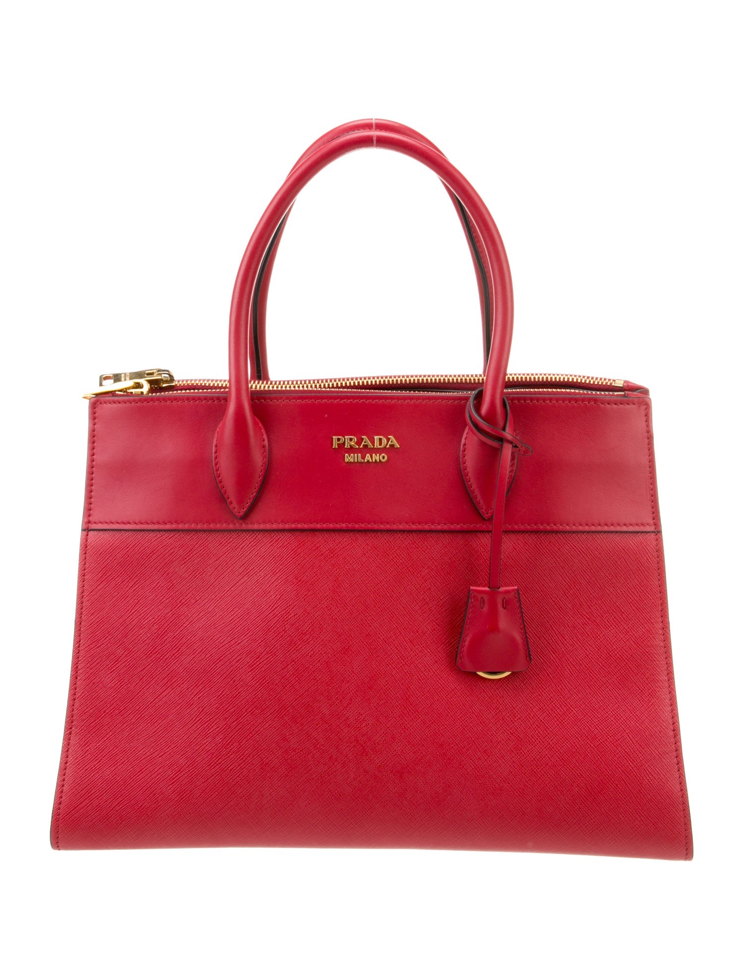 Prada City Calf-Trimmed Saffiano Paradigme Tote - Red Totes