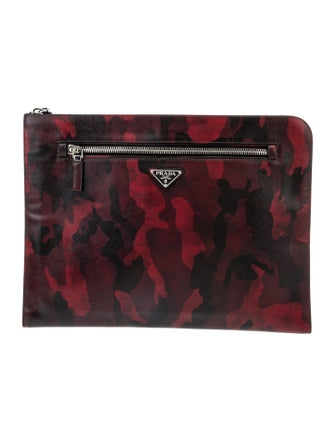 Prada Saffiano Triangle Camo Zip Portfolio