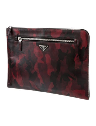Prada Saffiano Triangle Camo Zip Portfolio