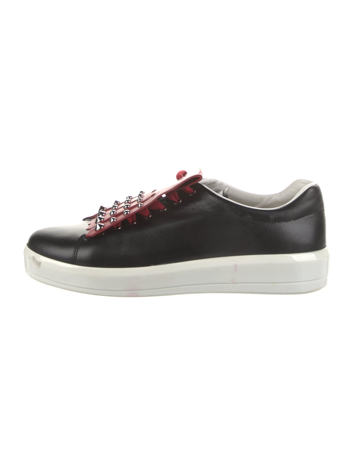 Prada Leather Studded Accents Sneakers - Black Sneakers, Shoes