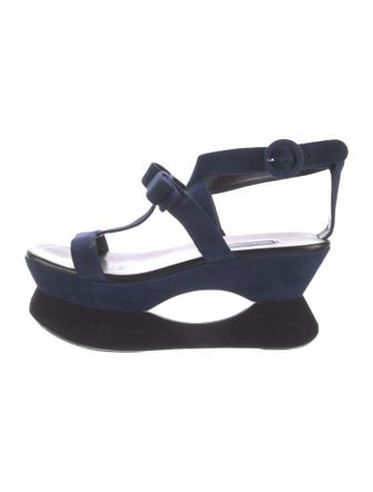 Prada Suede Bow Accents T-Strap Sandals