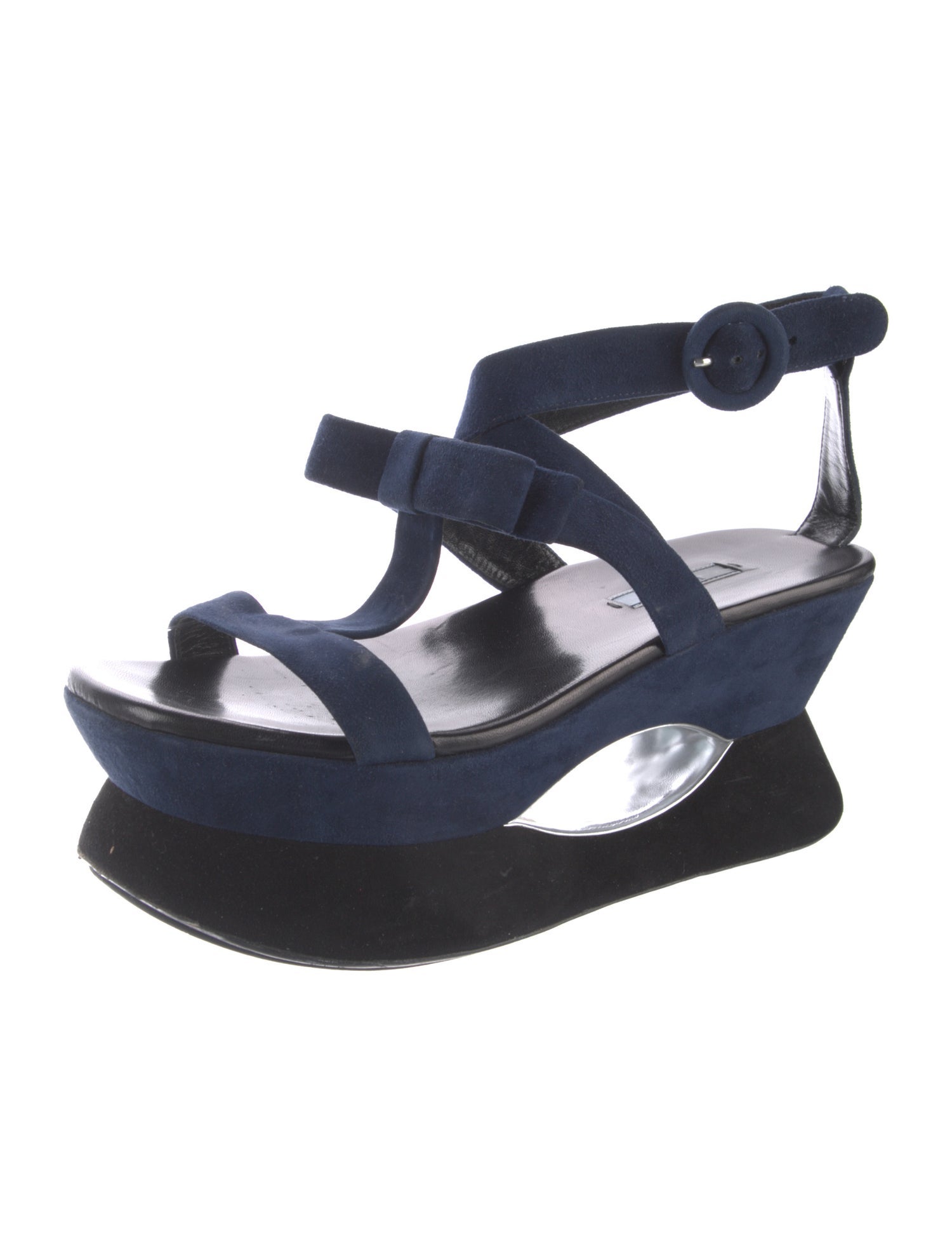 Prada Suede Bow Accents T-Strap Sandals