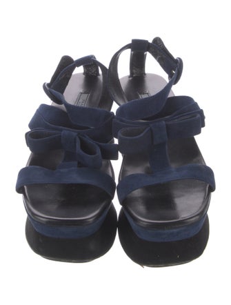 Prada Suede Bow Accents T-Strap Sandals