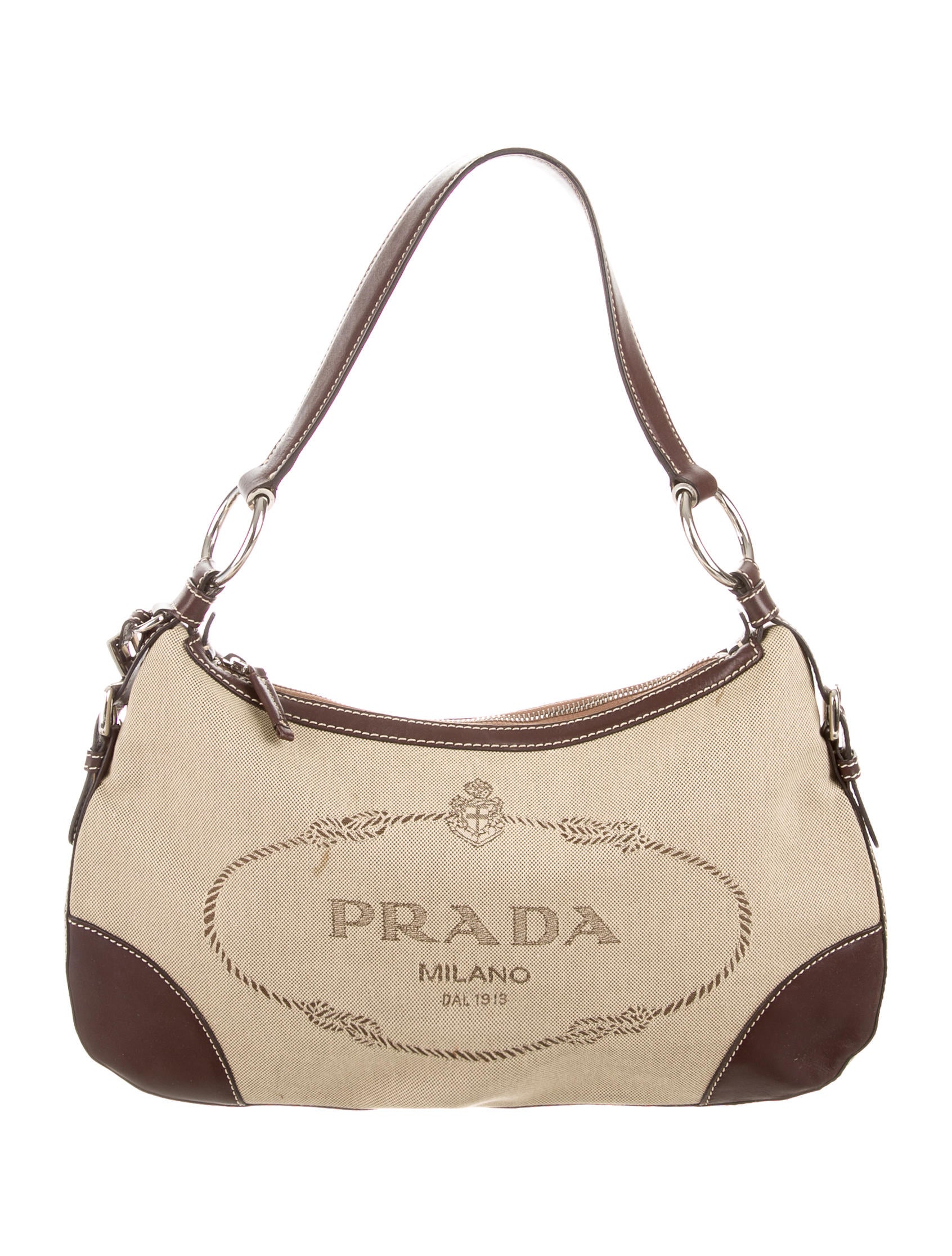 Prada LeatherTrimmed Canapa Shoulder Bag Handbags PRA99681 The