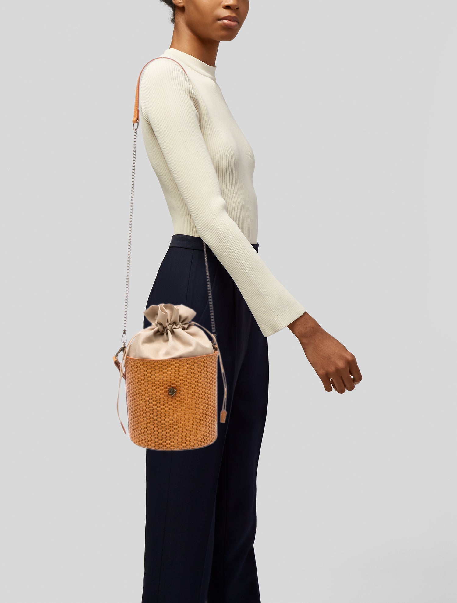 Kenzo Straw Leather-Trimmed Bucket Bag - Red Bucket Bags, Handbags
