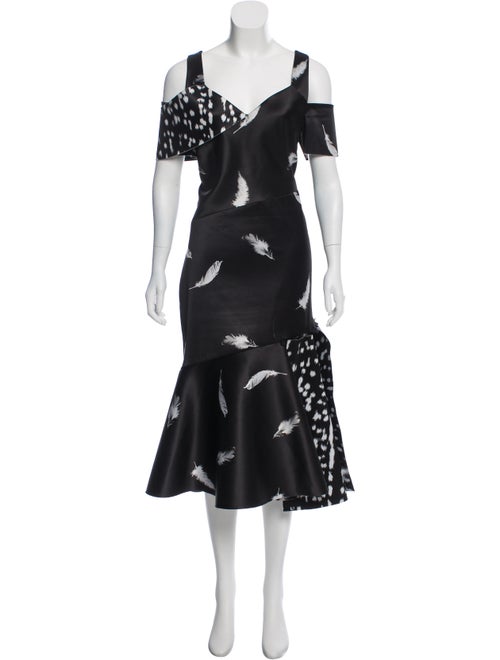 Prabal Gurung Feather Print Midi Dress Black