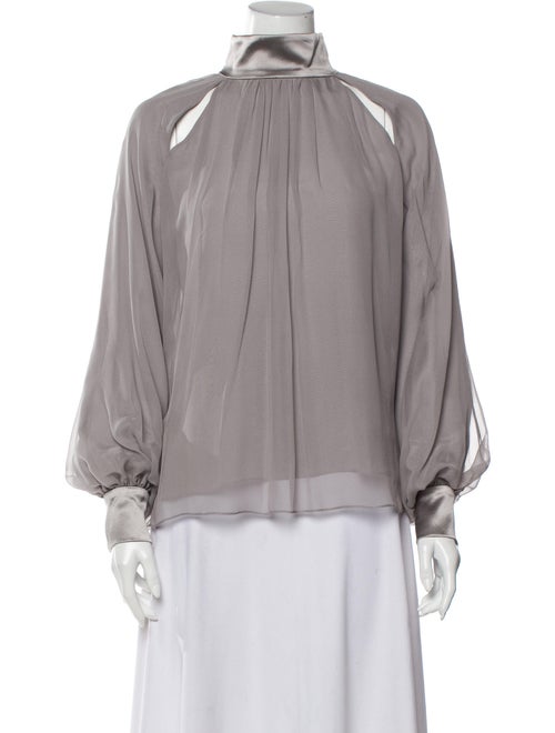 Prabal Gurung Silk Mock Neck Blouse Grey