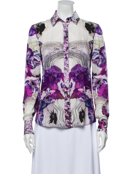 Prabal Gurung Silk Printed Button-Up Top Purple