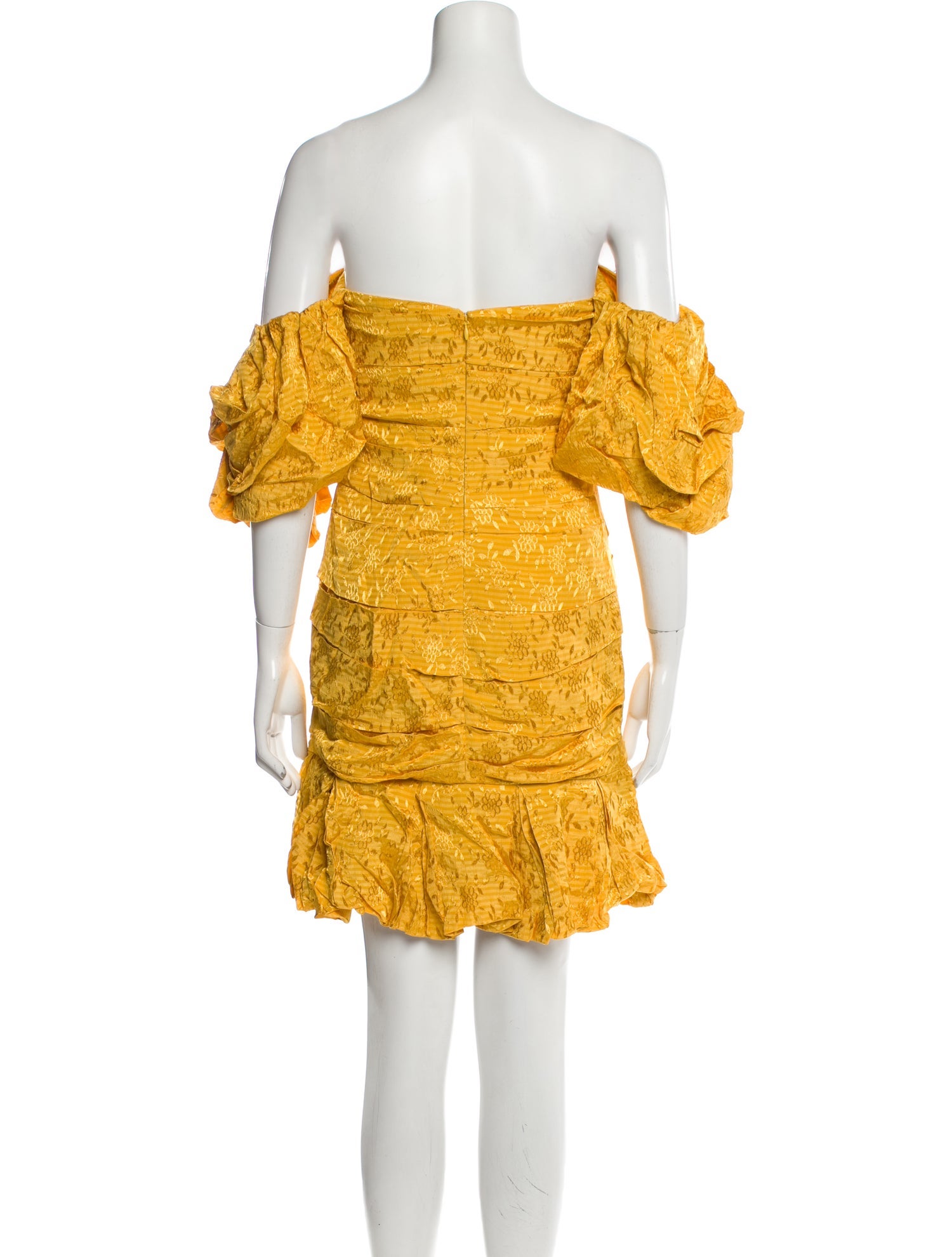 open lace back dress Fleur Yellow Satin Bow Off Shoulder Mini Dress - US 10