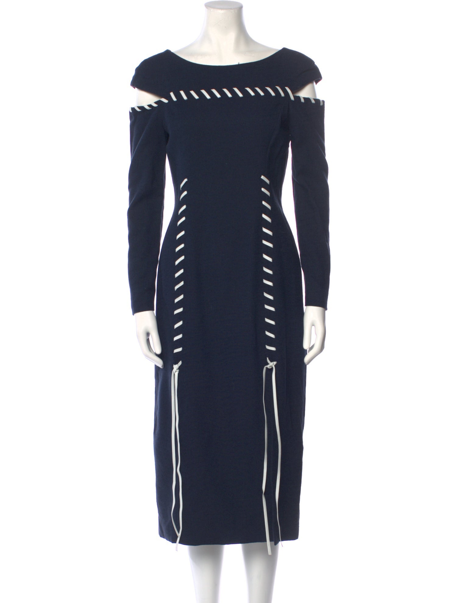 Prabal Gurung Womens Blue Printed Long Sleeve V Neck Knee Length Wear To Work Fit + Flare Dress