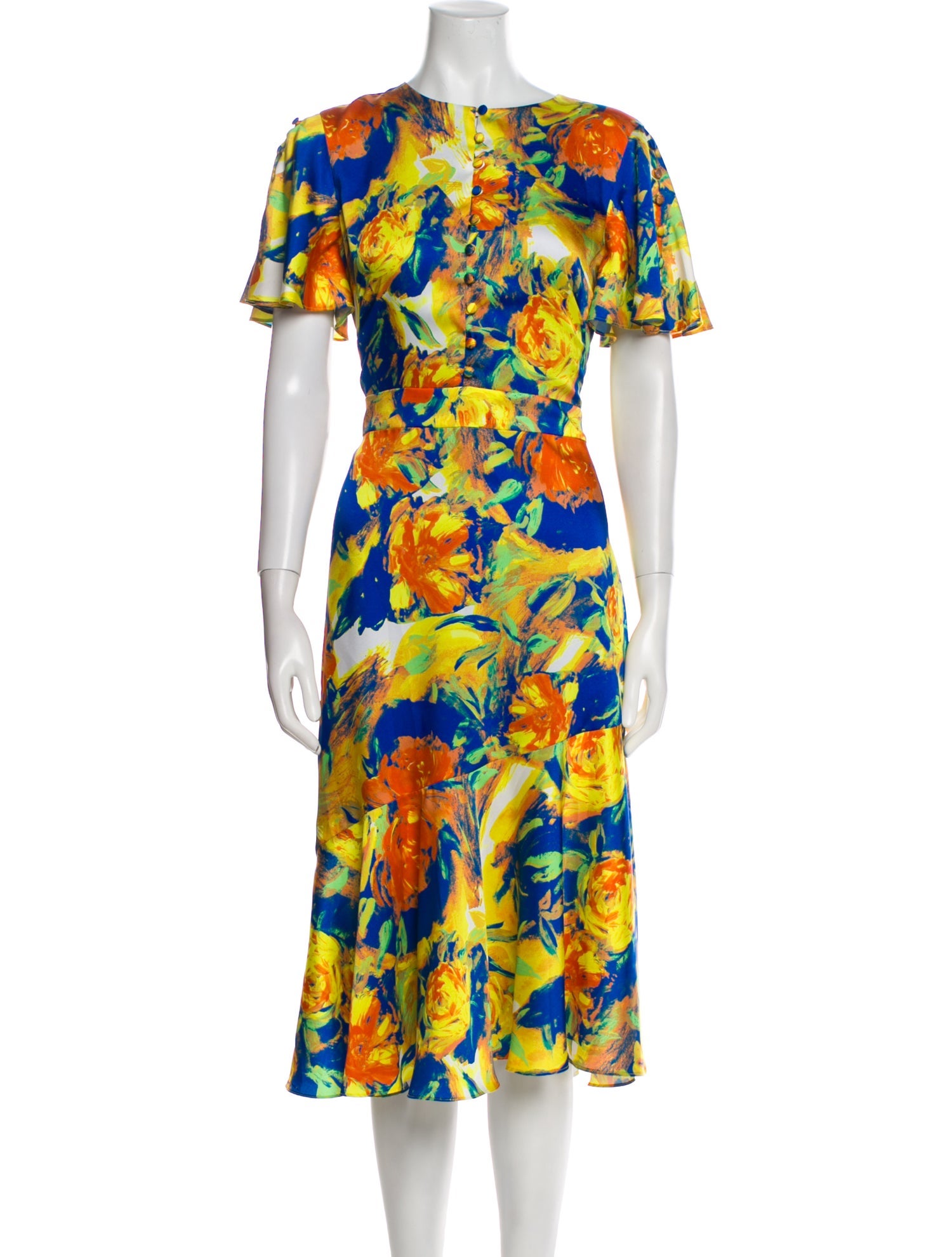 PRABAL GURUNG Size 10 Blue Yellow Cotton Silk Print A-Line Dress main image 0