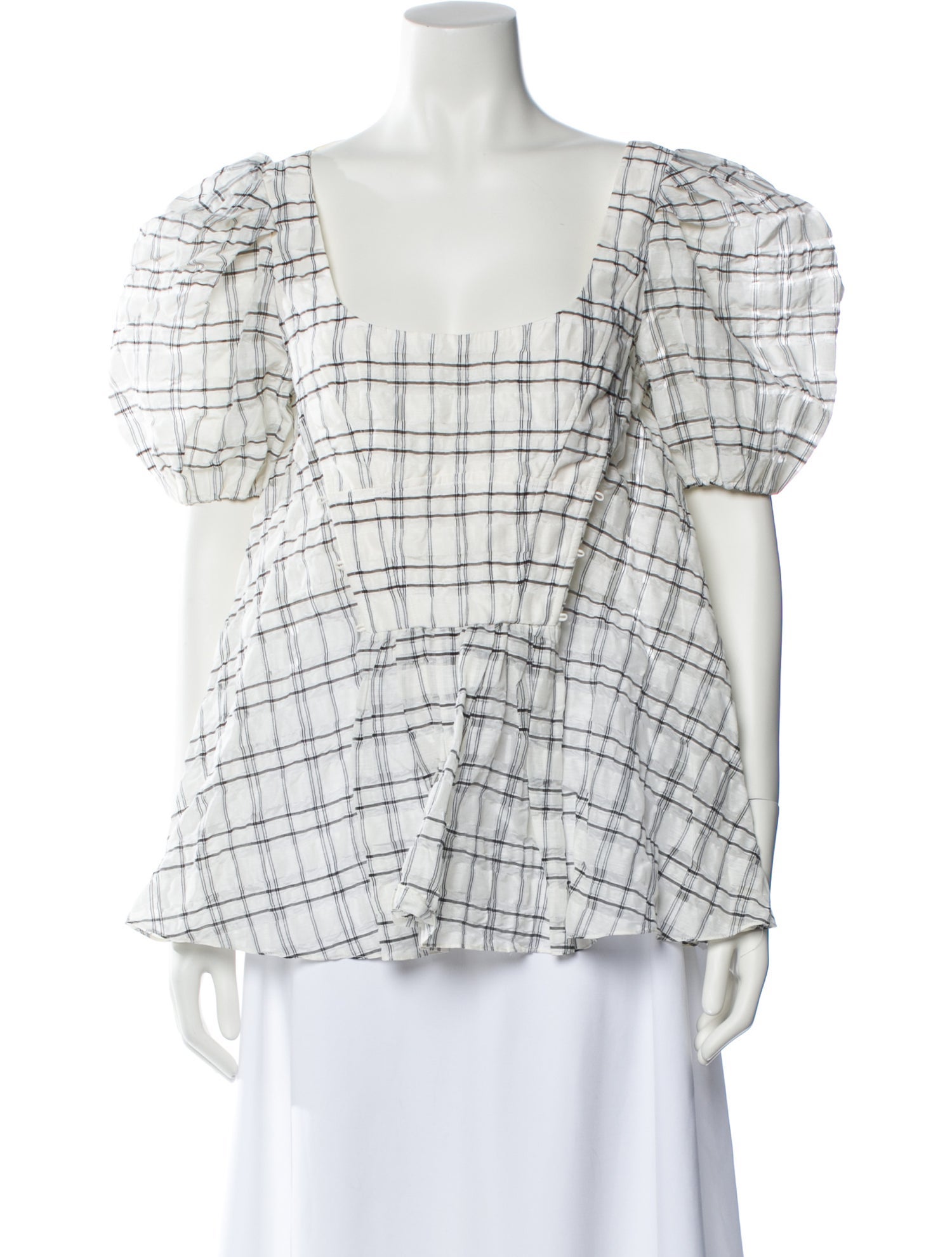 Prabal Gurung Plaid Print Square Neckline Button-Up Top