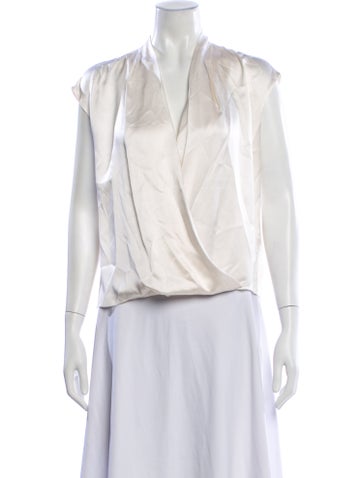 Pre-owned Prabal Gurung Silk V-neck Blouse In Neutral