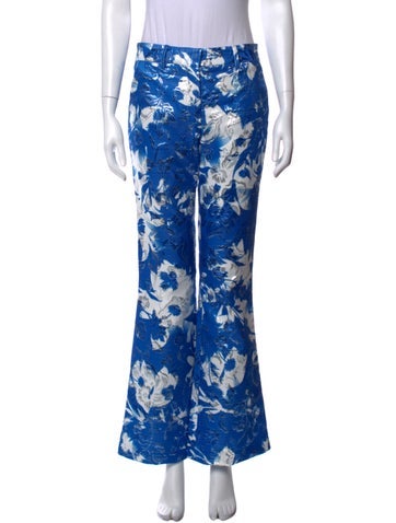 Pre-owned Prabal Gurung Floral Print Flared Pants In Blue