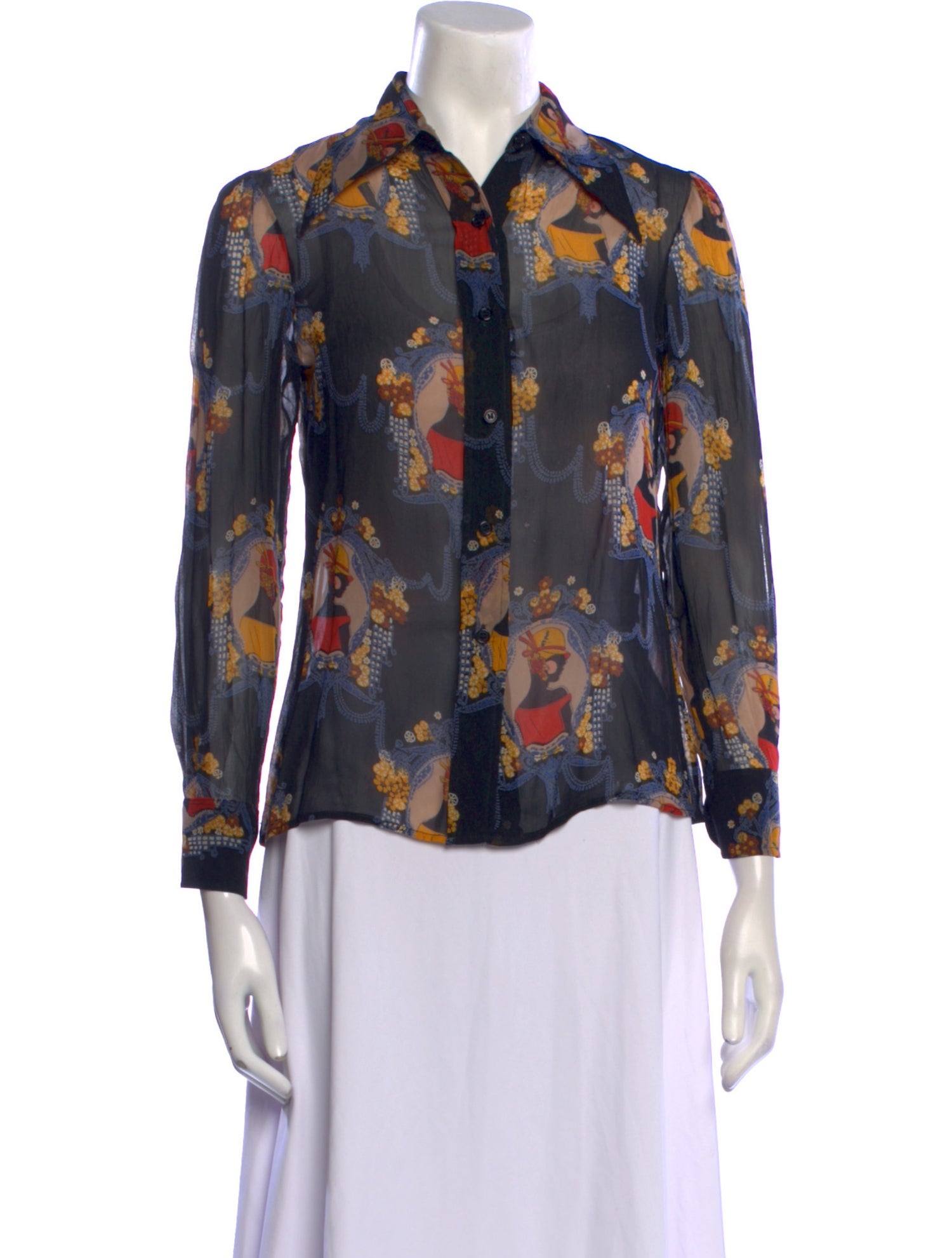 Pierre D'Alby Vintage Silk Button-Up Top