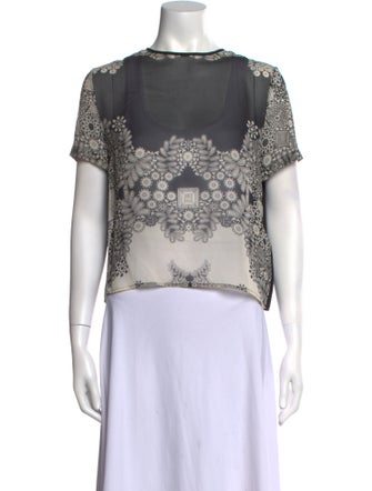 Preen by Thornton Bregazzi Silk Lace Pattern Crop Top
