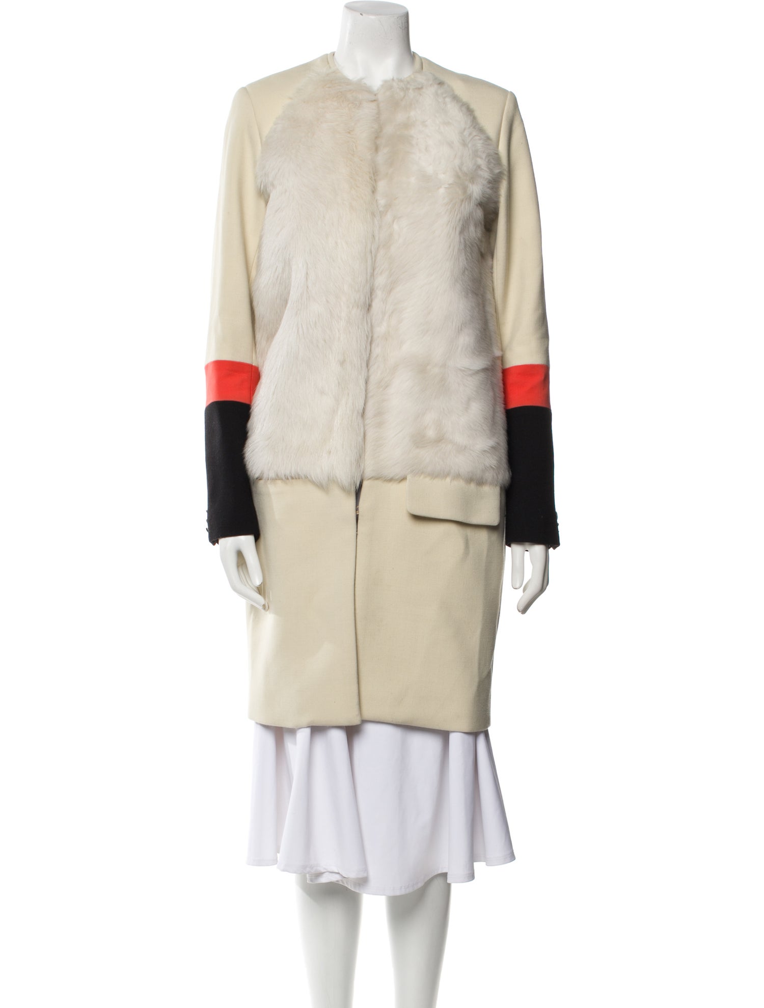 Preen by Thornton Bregazzi Shearling Colorblock Pattern Fur Coat
