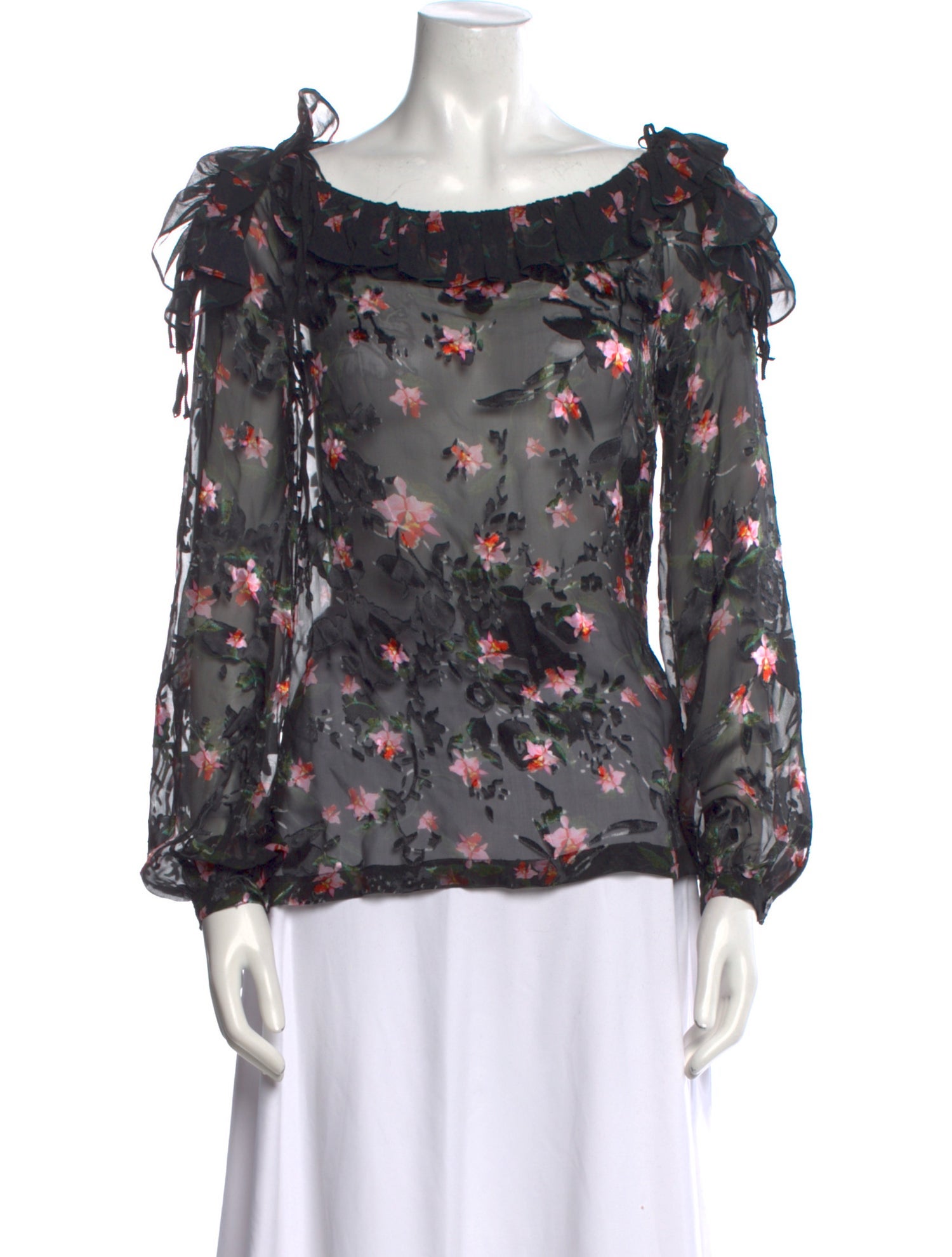 Preen by Thornton Bregazzi Floral Print Bateau Neckline Blouse