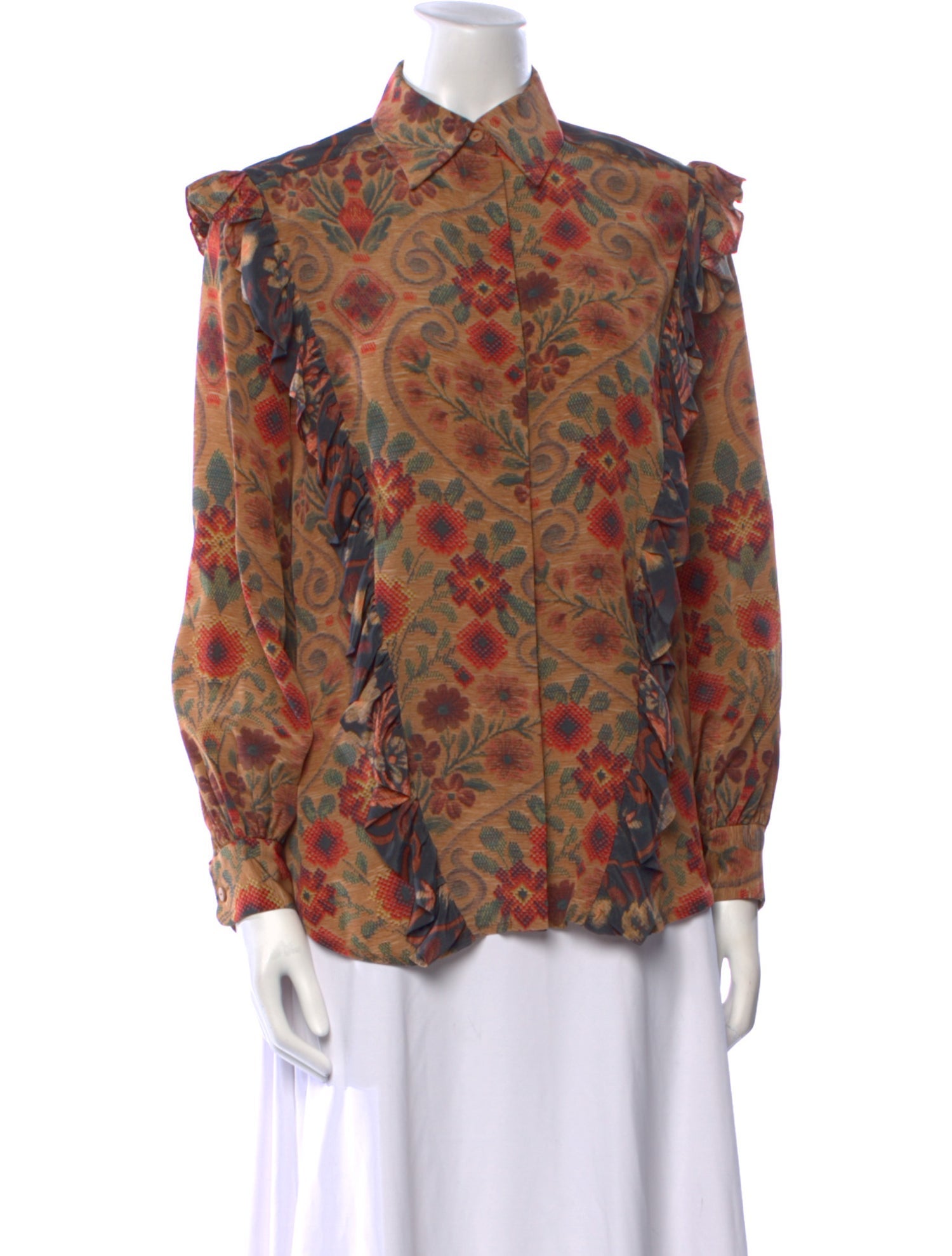 Preen by Thornton Bregazzi Printed Long Sleeve Button-Up Top