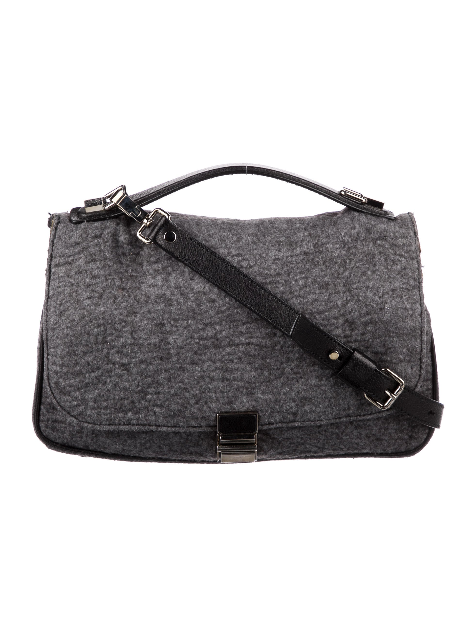 Proenza Schouler Leather Trimmed Wool Shoulder Bag Grey Shoulder Bags