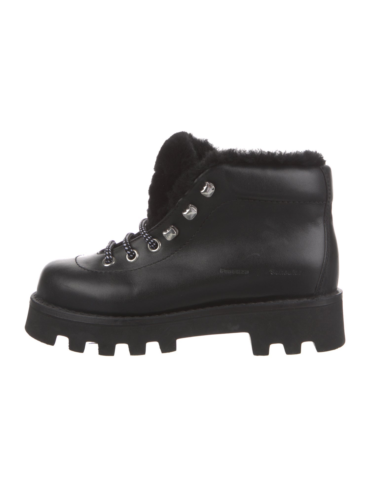 Proenza Schouler Leather Faux Fur Trim Combat Boots