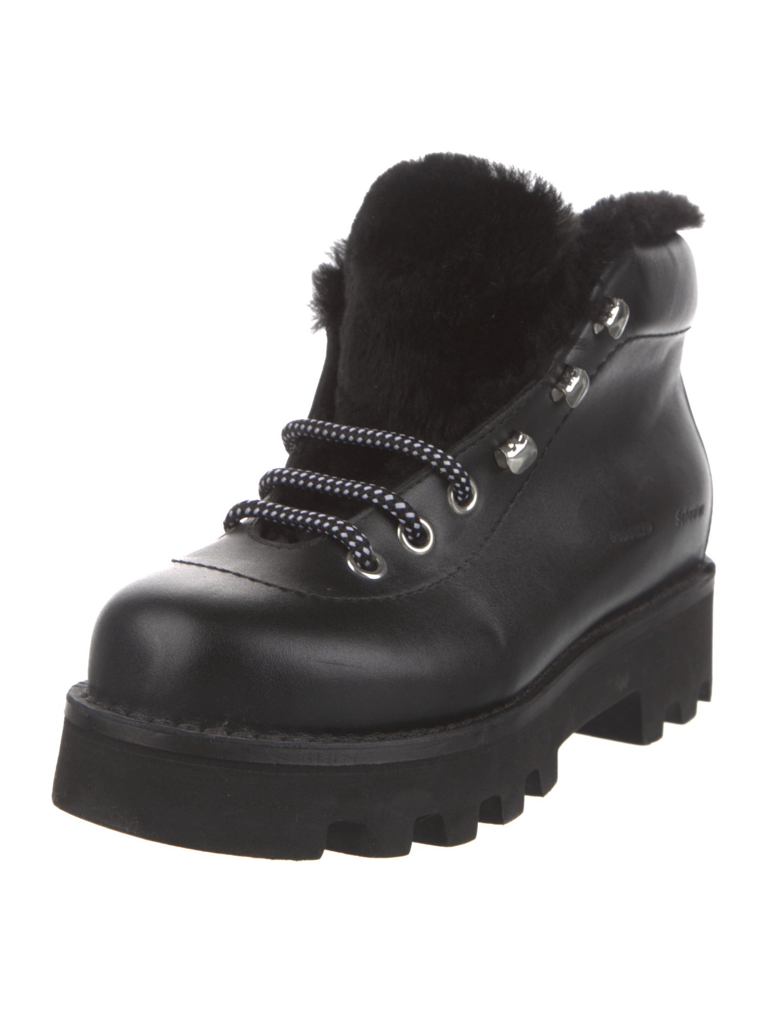 Proenza Schouler Leather Faux Fur Trim Combat Boots