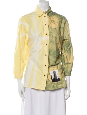 Proenza Schouler Printed Three-Quarter Sleeve Button-Up Top